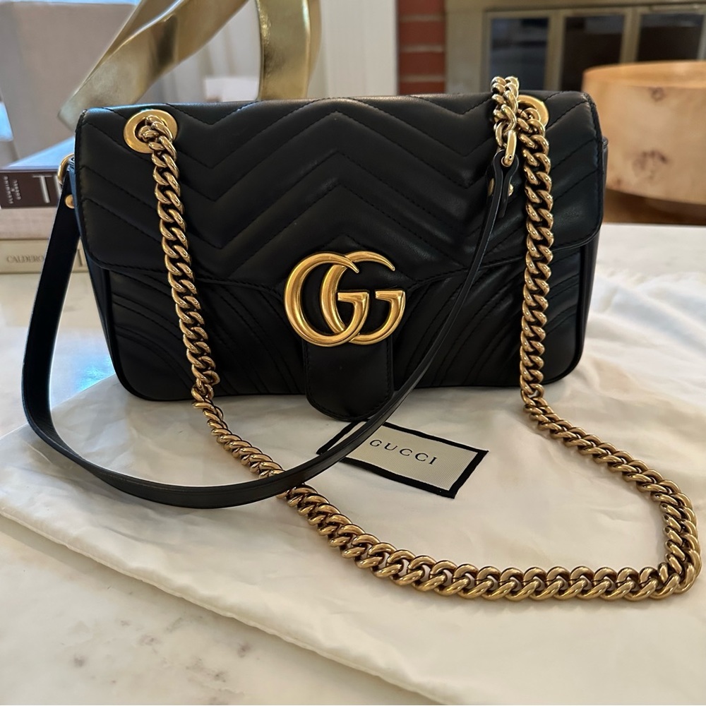 Gucci GG Marmont Small Black Matelasse Shoulder Bag